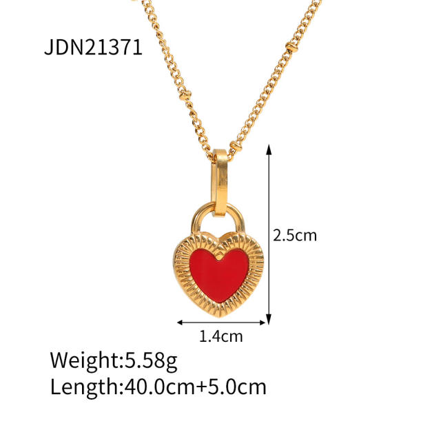 French elegant two side heart lock stainless steel necklace