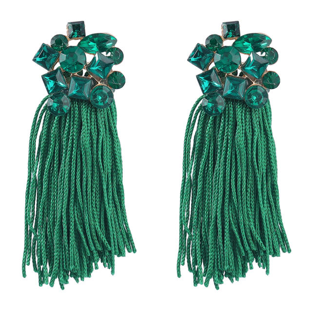 Boho glass crystal statement flower rope tassel earrings