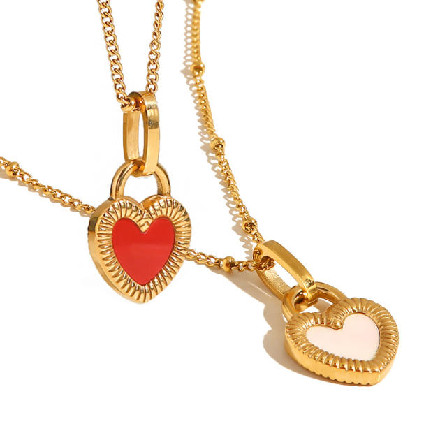 French elegant two side heart lock stainless steel necklace