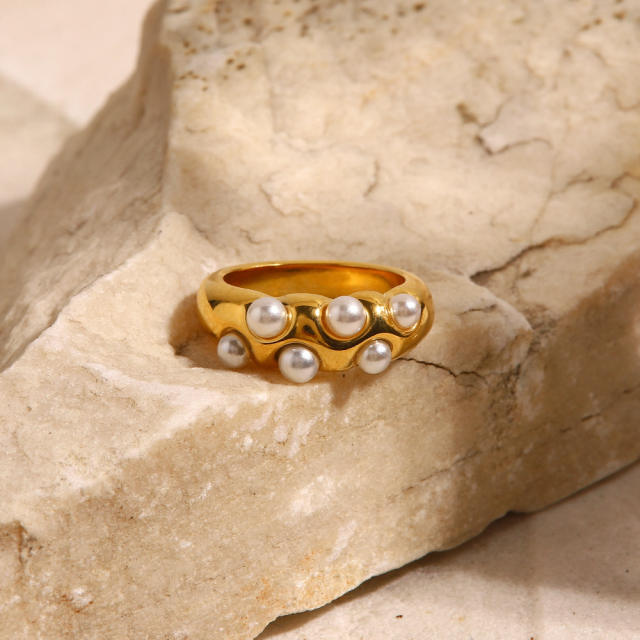 Vintage pearl beads stainless steel rings
