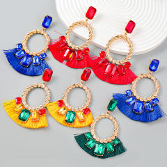 Popular colorful tassel fan shape earrings
