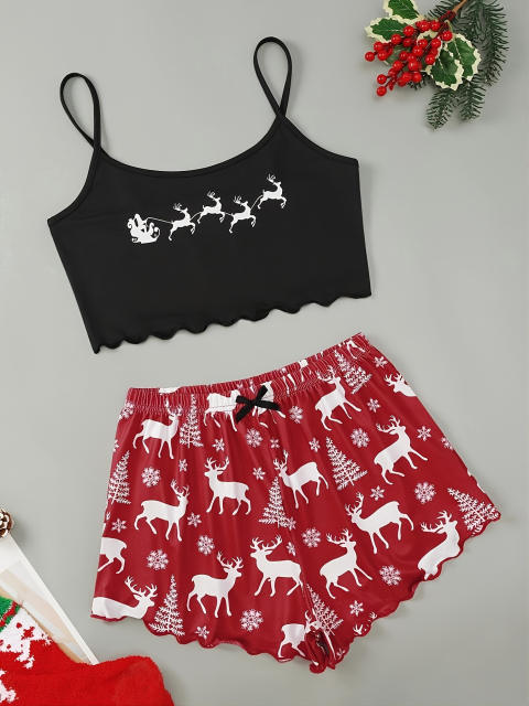 Summer short strapy christmas series pajamas