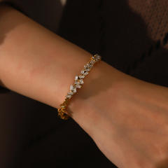 Elegant cubic zircon irregular design stainless steel bangle