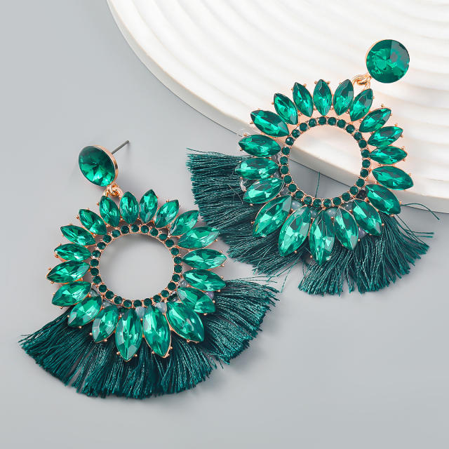 Vintage color glass crystal statement circle tassel earrings