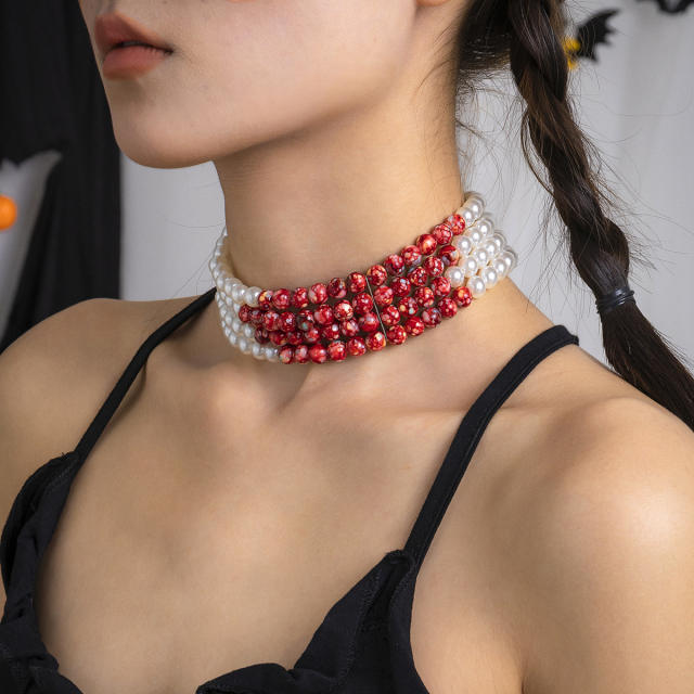 Gothic faux pearl beaded choker