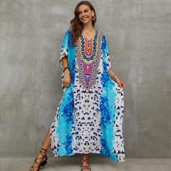 Boho colorful pattern loose beach dress bikini cover up