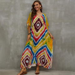 Boho colorful pattern loose beach dress bikini cover up