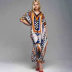 Occident fashion V neck patterned beach dress bikini cover up