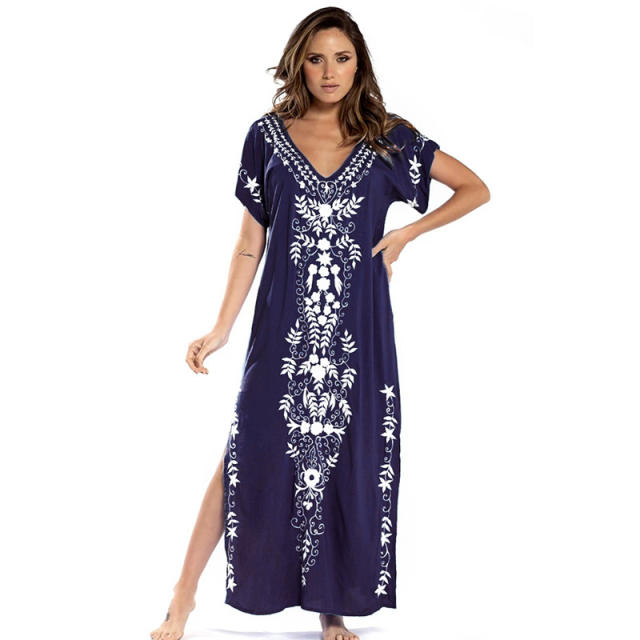 National trend plain color loose beach dress bikini cover up