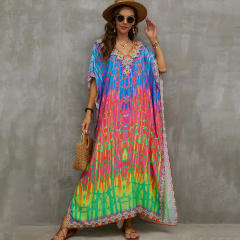 Boho colorful pattern loose beach dress bikini cover up