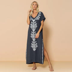 National trend plain color loose beach dress bikini cover up