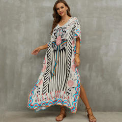 Boho colorful pattern loose beach dress bikini cover up