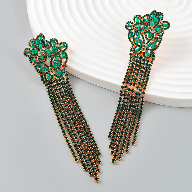 Elegant full of color diamond tassel earrings