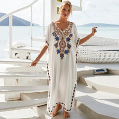 Occident fashion white color loose beach dress bikini cover up