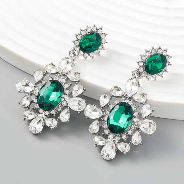 Luxury emerald glass crystal statement earrings