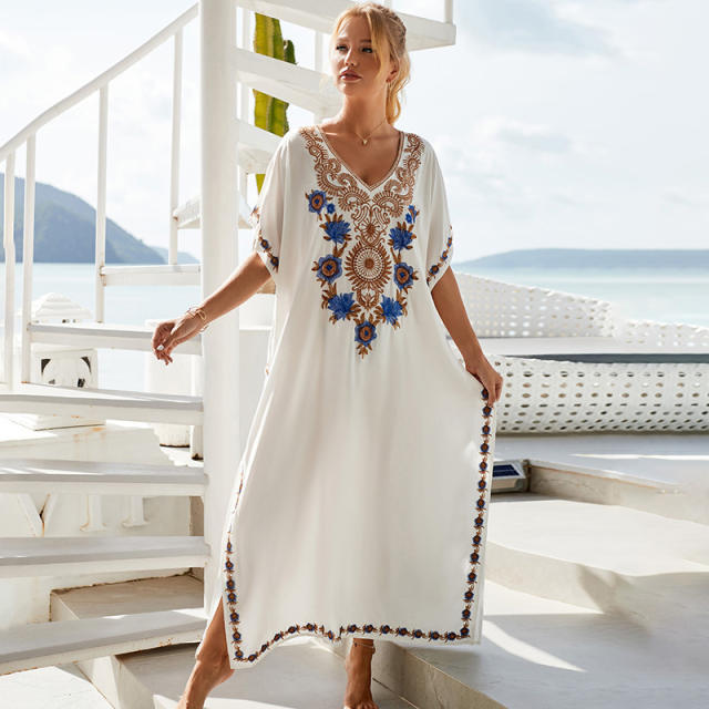Occident fashion white color loose beach dress bikini cover up