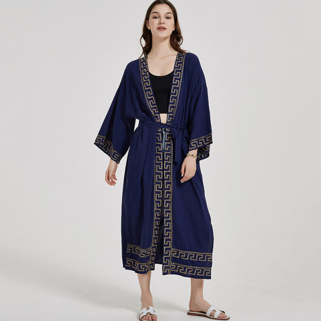 Easy match navy color cardigan bikini cover up