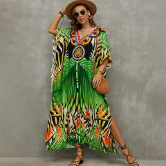 Boho colorful pattern loose beach dress bikini cover up