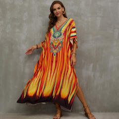 Boho colorful pattern loose beach dress bikini cover up