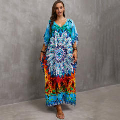 Boho colorful pattern loose beach dress bikini cover up