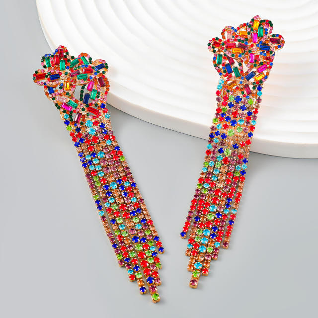 Elegant full of color diamond tassel earrings