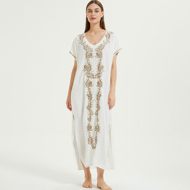 National trend plain color loose beach dress bikini cover up