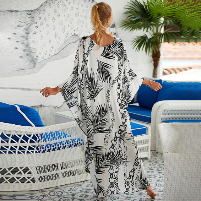 Boho color pattern loose beach dress bikini cover up