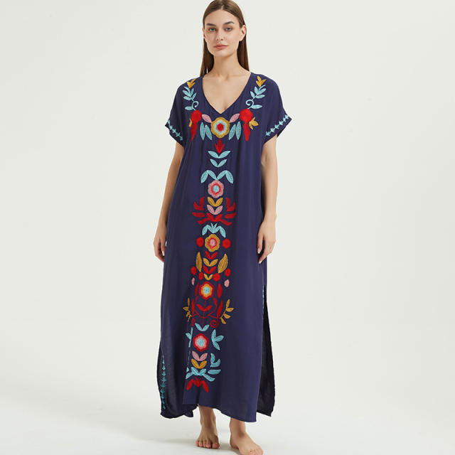 National trend plain color loose beach dress bikini cover up