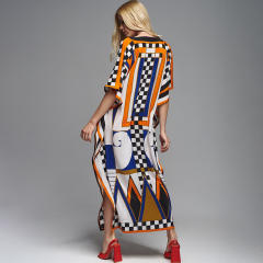 Occident fashion V neck patterned beach dress bikini cover up