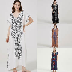 National trend plain color loose beach dress bikini cover up