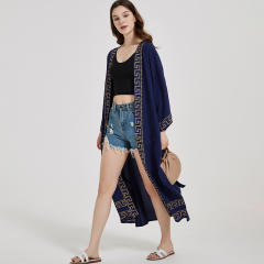Easy match navy color cardigan bikini cover up