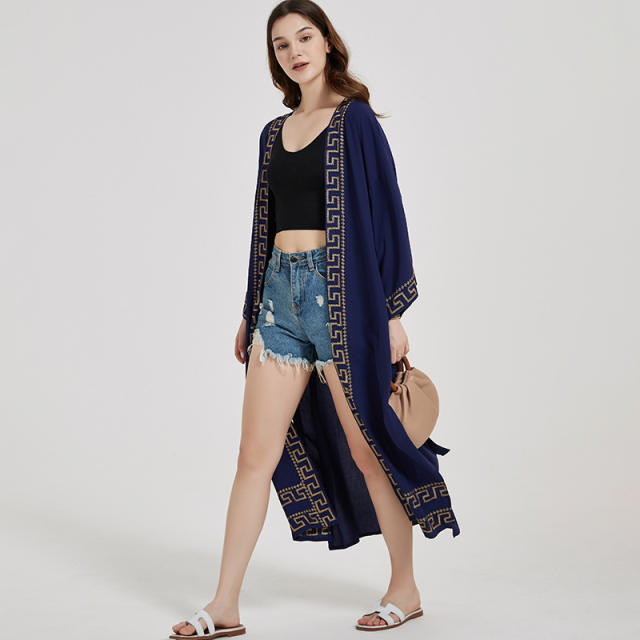 Easy match navy color cardigan bikini cover up