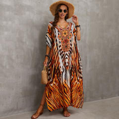 Boho colorful pattern loose beach dress bikini cover up