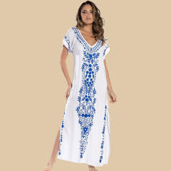 National trend plain color loose beach dress bikini cover up