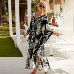 Boho color pattern loose beach dress bikini cover up