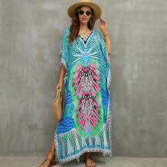 Boho colorful pattern loose beach dress bikini cover up