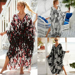 Boho color pattern loose beach dress bikini cover up