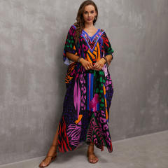 Boho colorful pattern loose beach dress bikini cover up