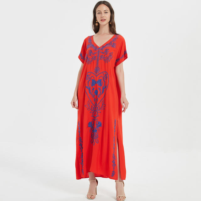 National trend plain color loose beach dress bikini cover up