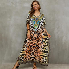 Boho colorful pattern loose beach dress bikini cover up