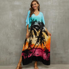 Boho colorful pattern loose beach dress bikini cover up