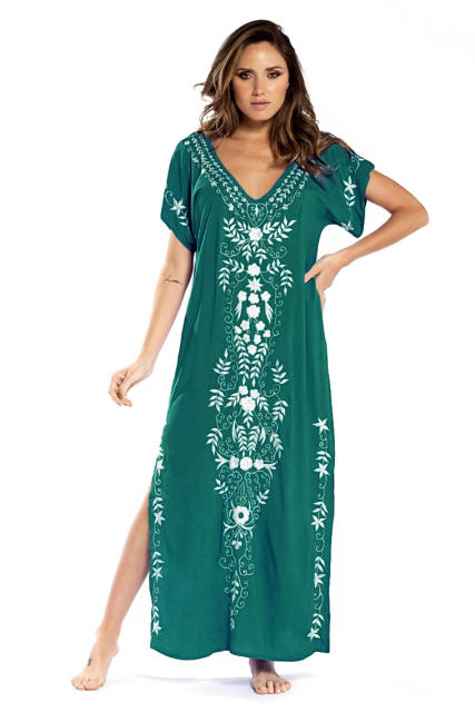 National trend plain color loose beach dress bikini cover up