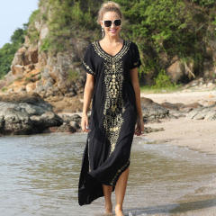 National trend plain color loose beach dress bikini cover up
