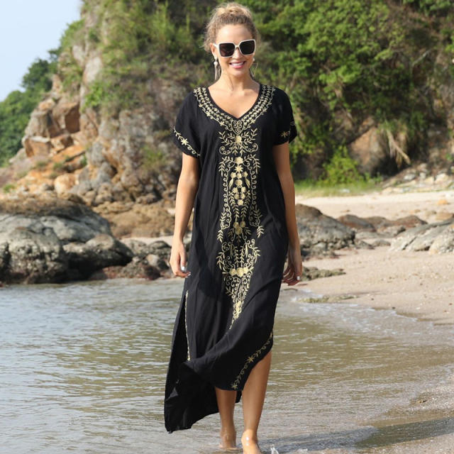National trend plain color loose beach dress bikini cover up