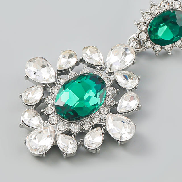 Luxury emerald glass crystal statement earrings