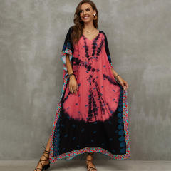 Boho colorful pattern loose beach dress bikini cover up