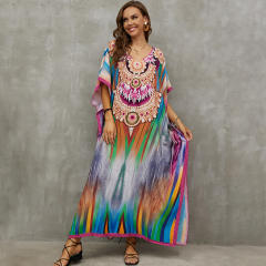 Boho colorful pattern loose beach dress bikini cover up