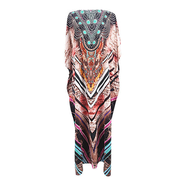 Boho colorful pattern loose beach dress bikini cover up