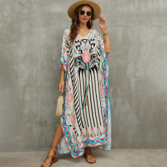 Boho colorful pattern loose beach dress bikini cover up