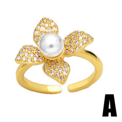 INS pave setting diamond bloom flower leaf adjustable rings